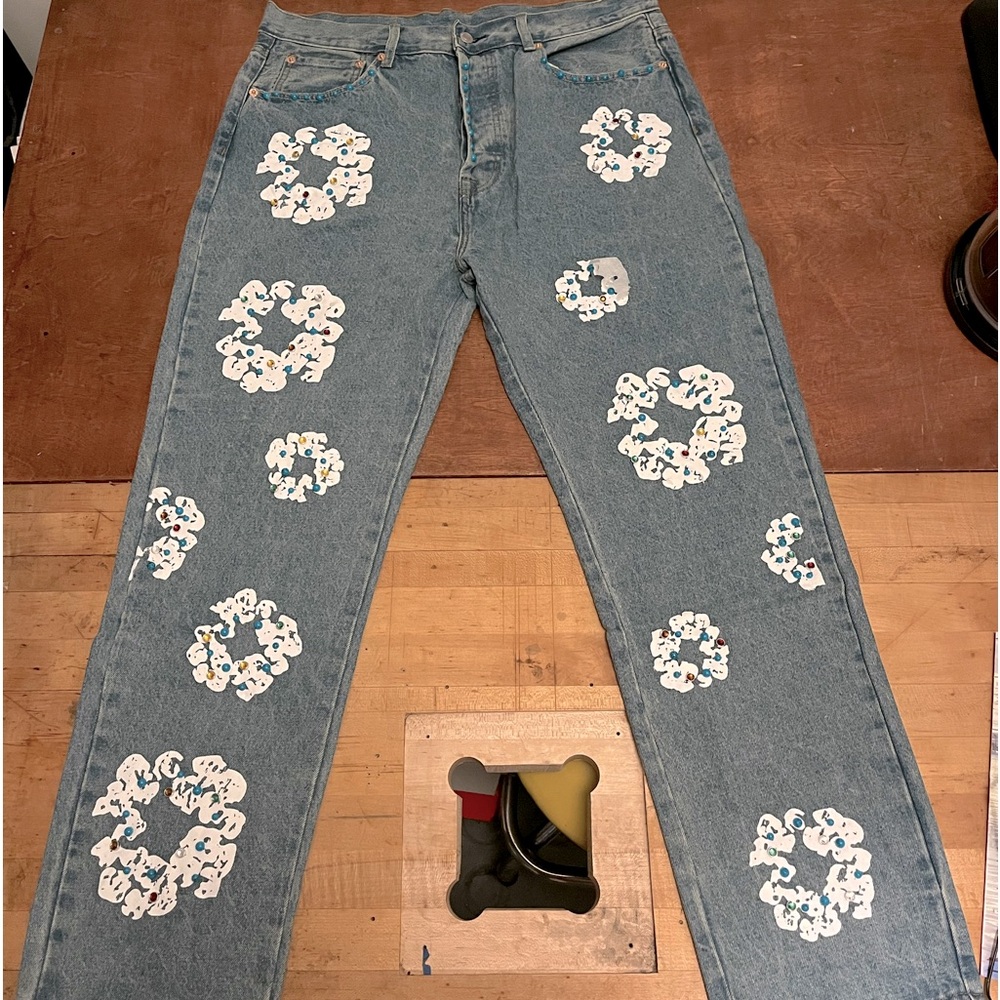 Levis 501 X Denim Tears Cotton Rhinestone Wreath Jeans